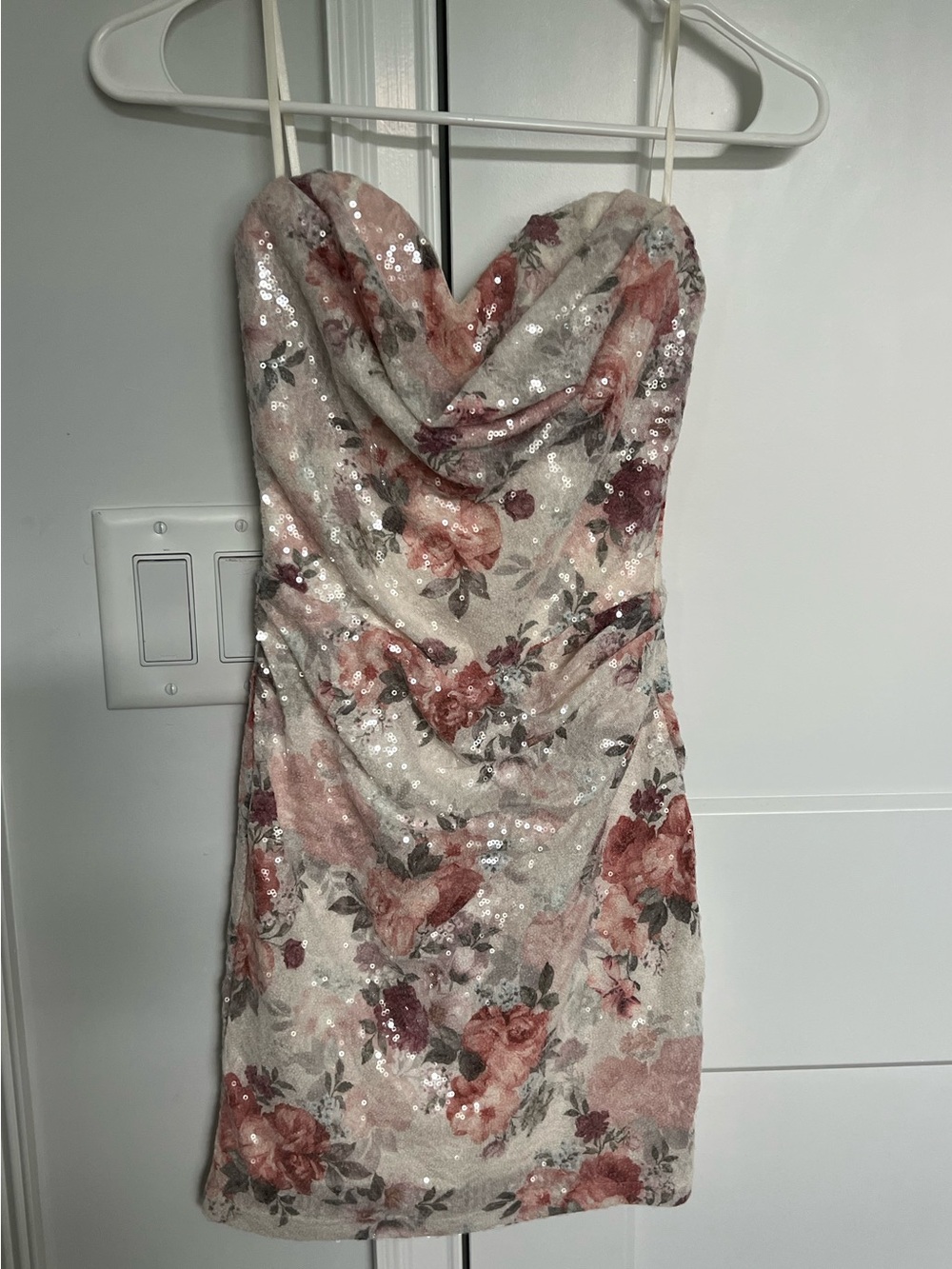 Windsor Rose Floral Sequin Cowl Mini Dress